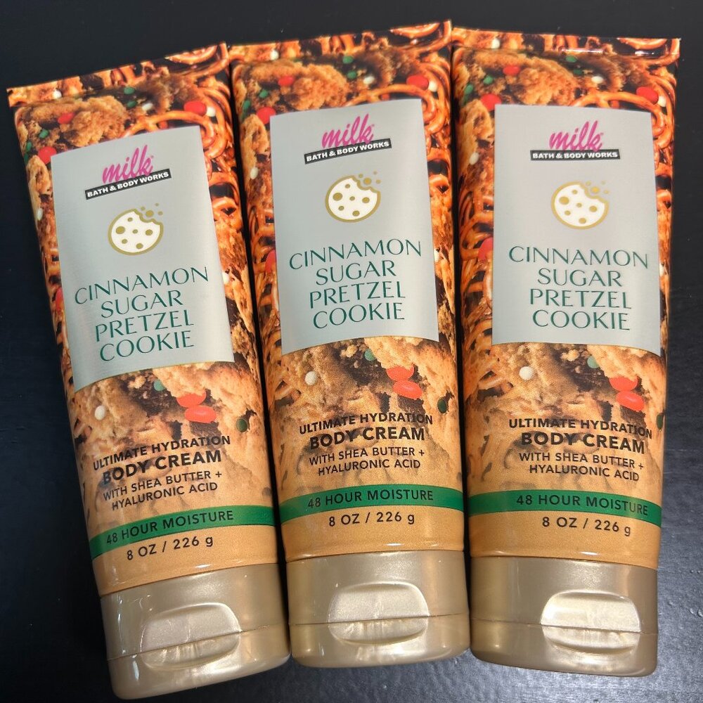 3 PC Bath & Body Works Cinnamon Sugar Pretzel Cookie Body Creams NEW